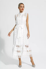 Kennedi White Sleeveless Hollow Maxi Dress