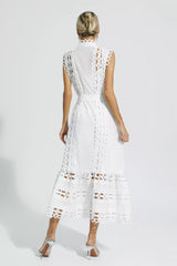 Kennedi White Sleeveless Hollow Maxi Dress