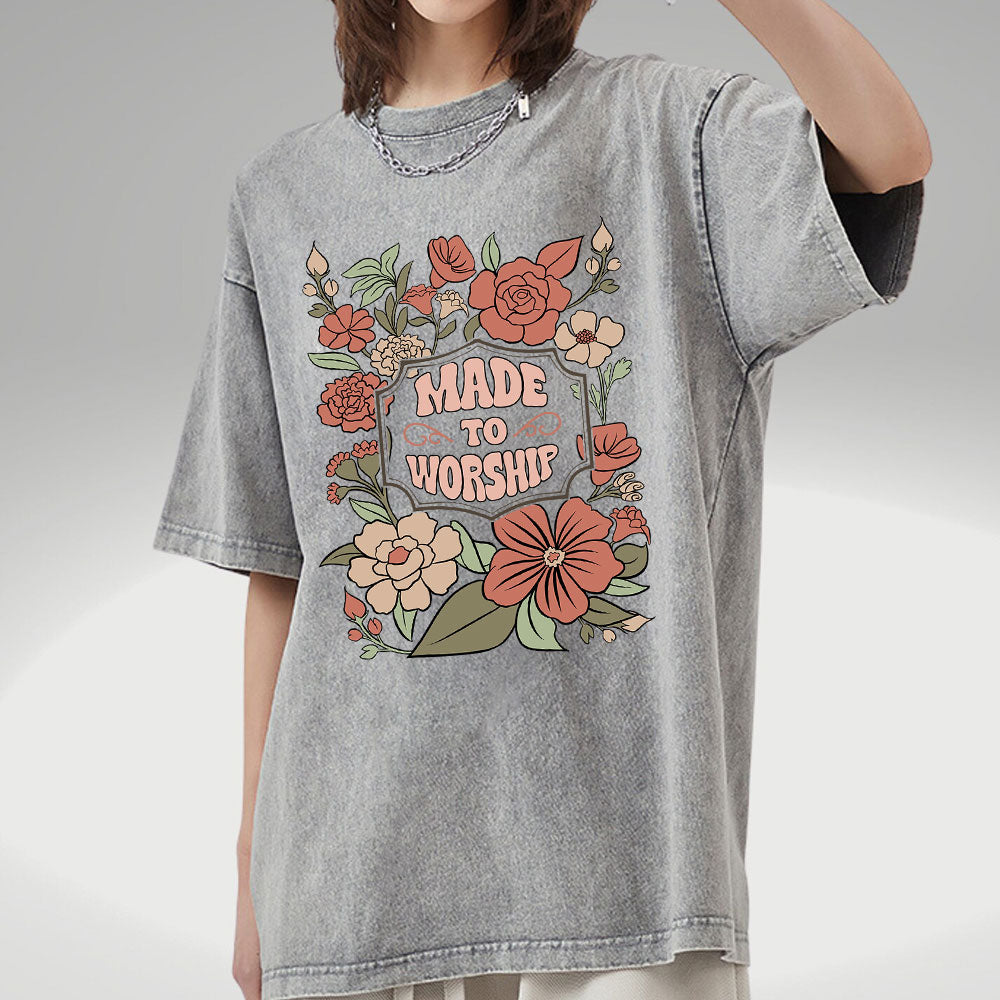 Made To Worship Retro Floral Christian Washed T-Shirt