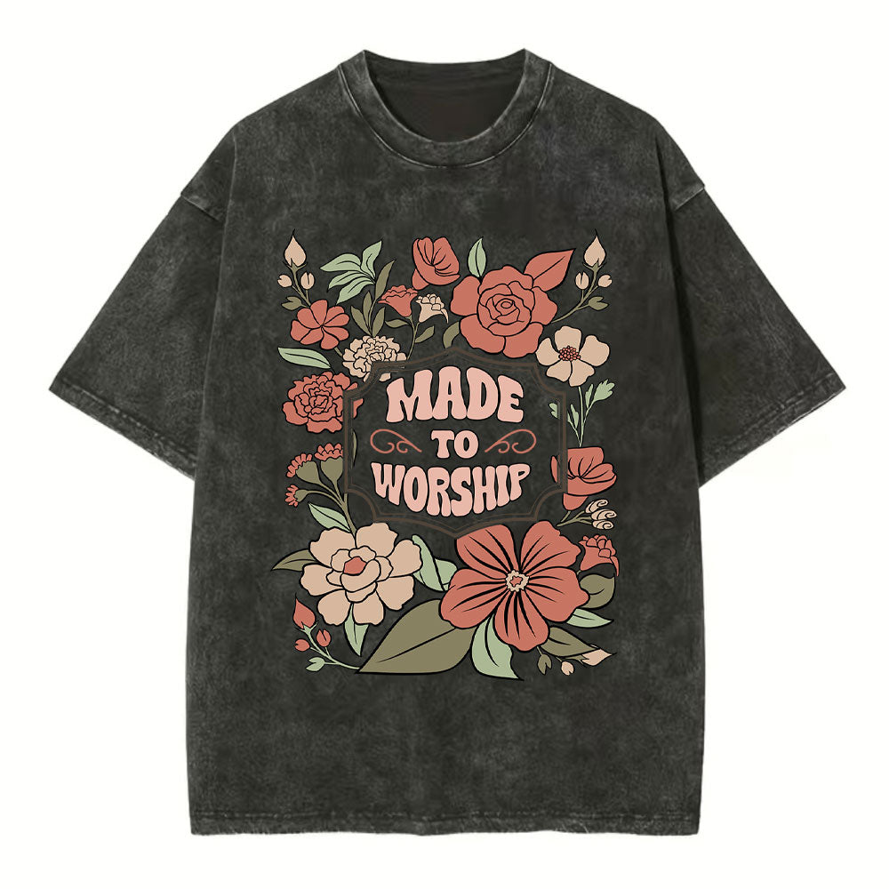 Made To Worship Retro Floral Christian Washed T-Shirt