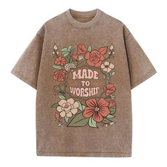 Made To Worship Retro Floral Christian Washed T-Shirt