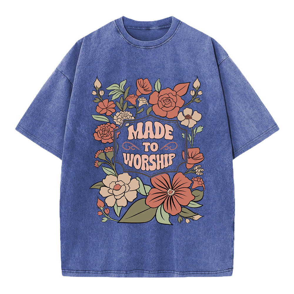 Made To Worship Retro Floral Christian Washed T-Shirt