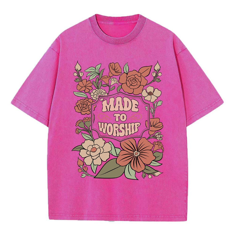 Made To Worship Retro Floral Christian Washed T-Shirt