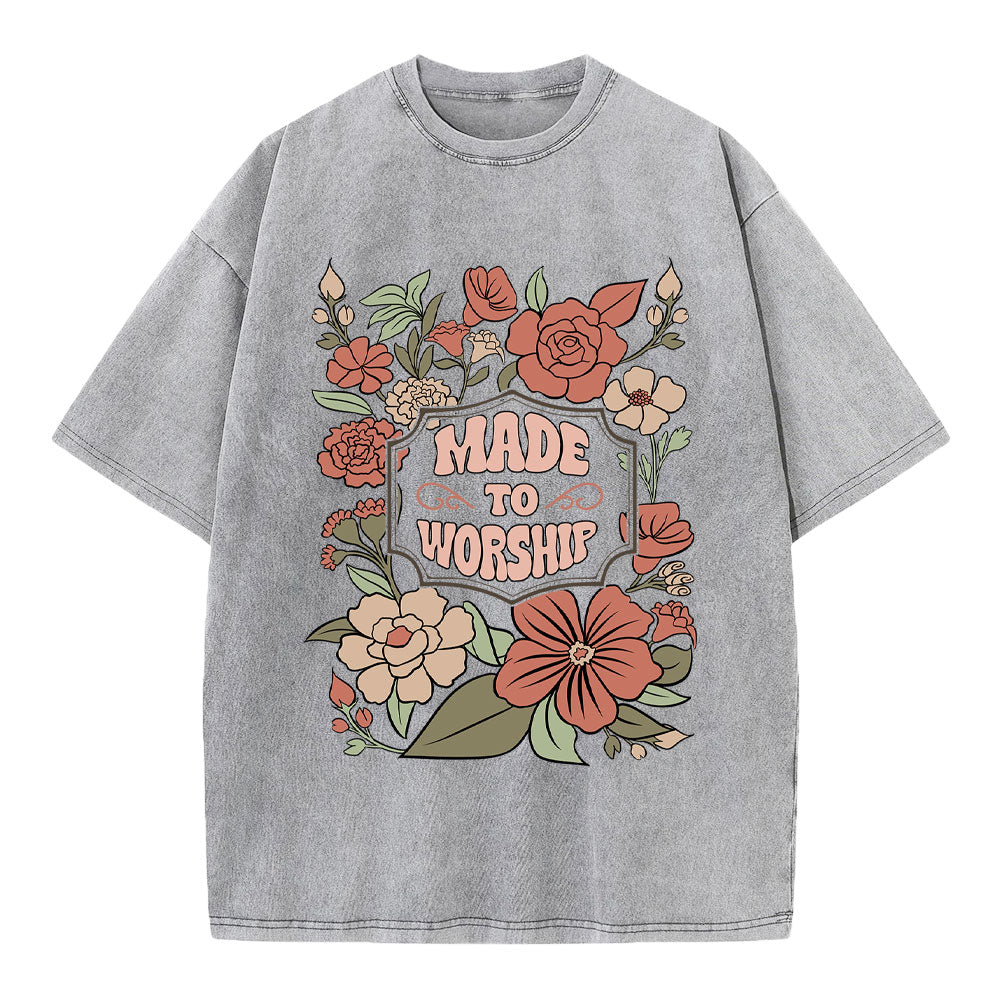 Made To Worship Retro Floral Christian Washed T-Shirt