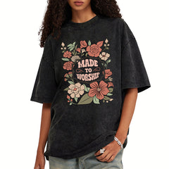 Made To Worship Retro Floral Christian Washed T-Shirt