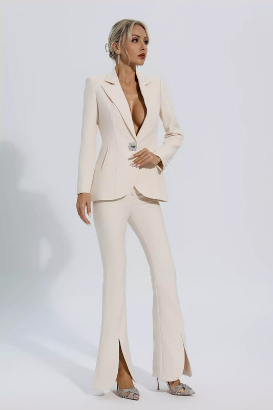 Mallory Ivory White Long Sleeve Blazer Set