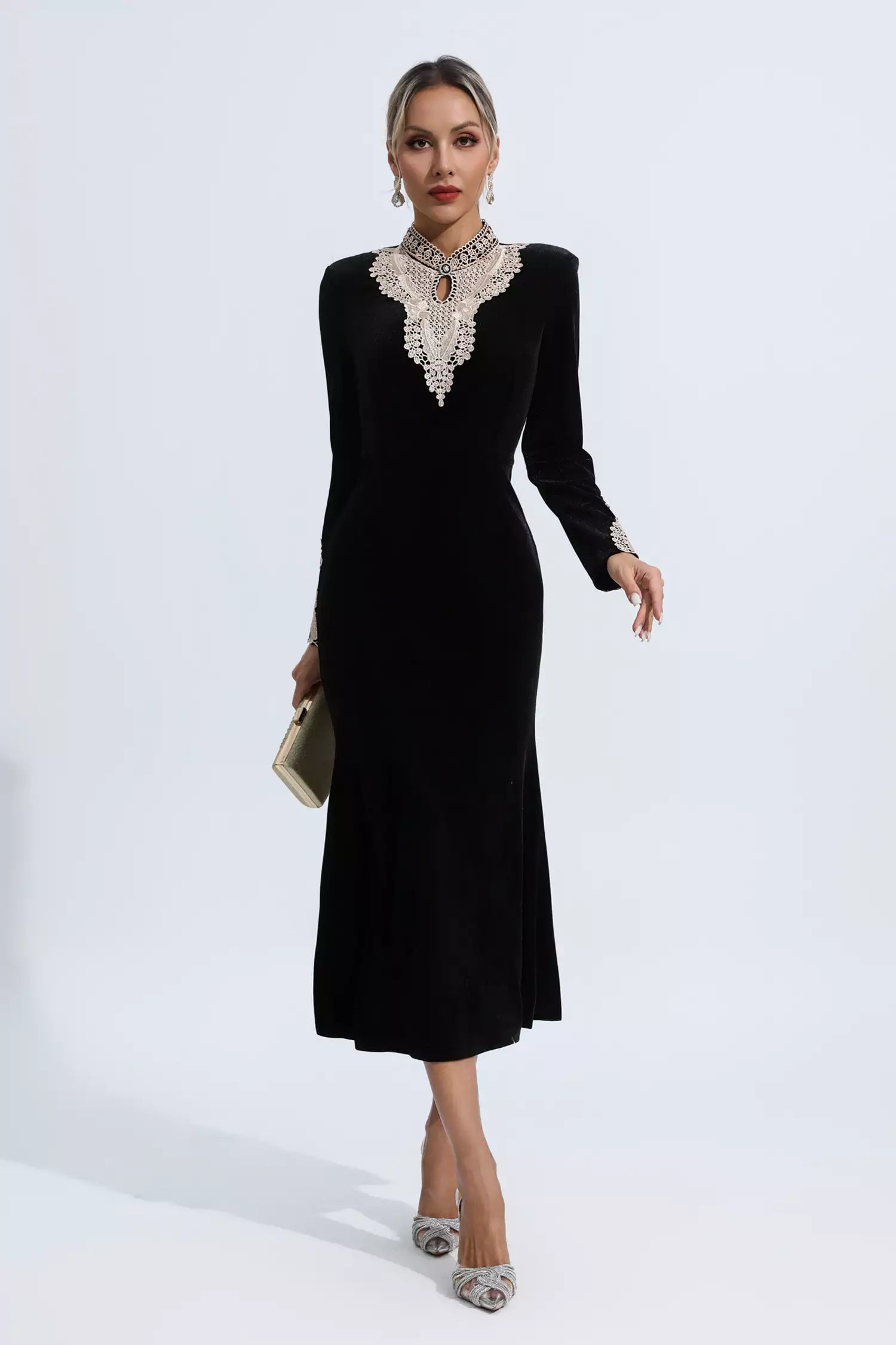 Melany Black Velvet Long Sleeve Dress