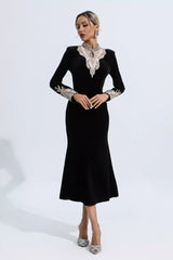 Melany Black Velvet Long Sleeve Dress