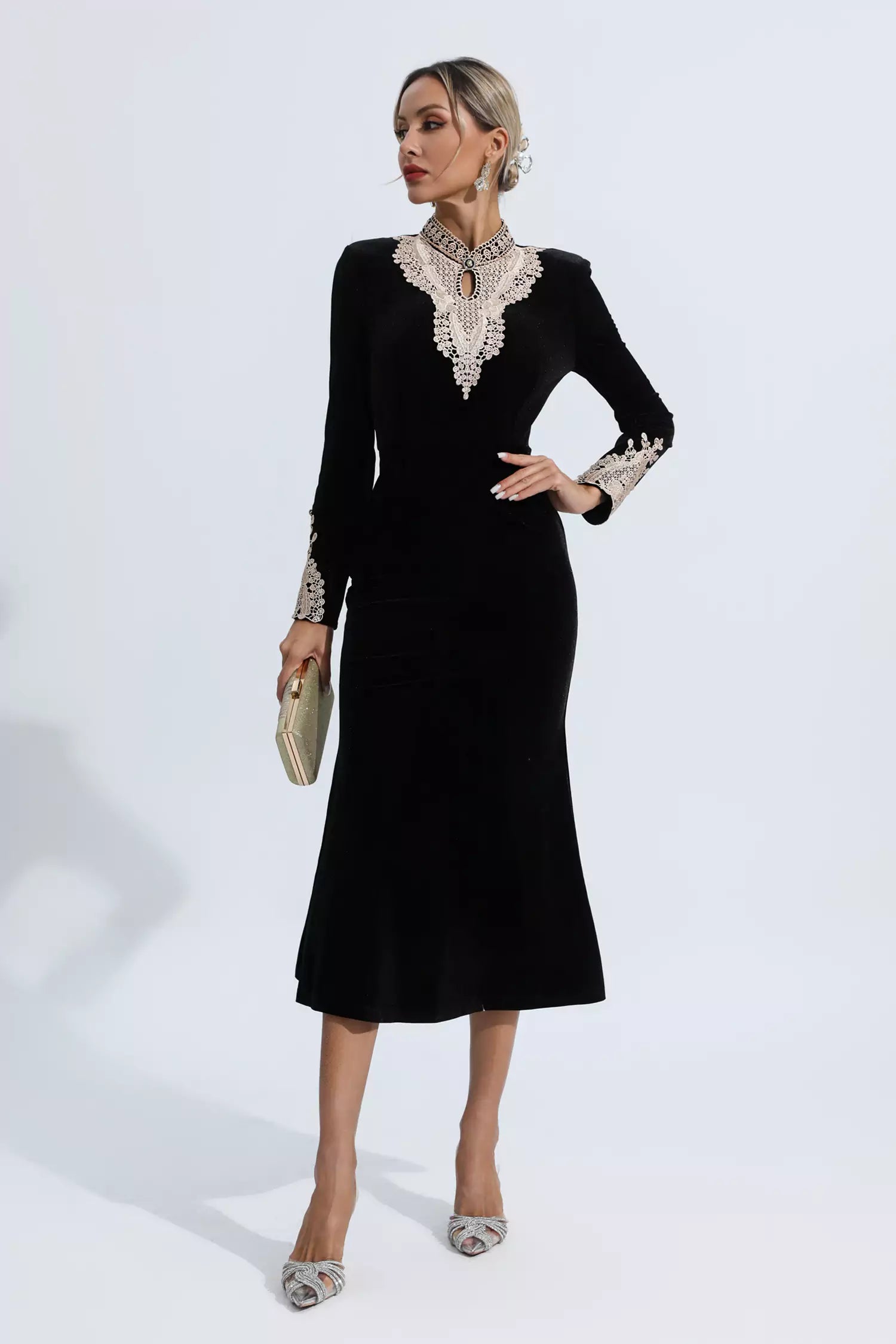 Melany Black Velvet Long Sleeve Dress