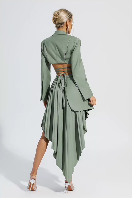 Myra Green Ruffle Blazer Set