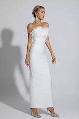 Naomi White Feather Tassel Maxi Dress