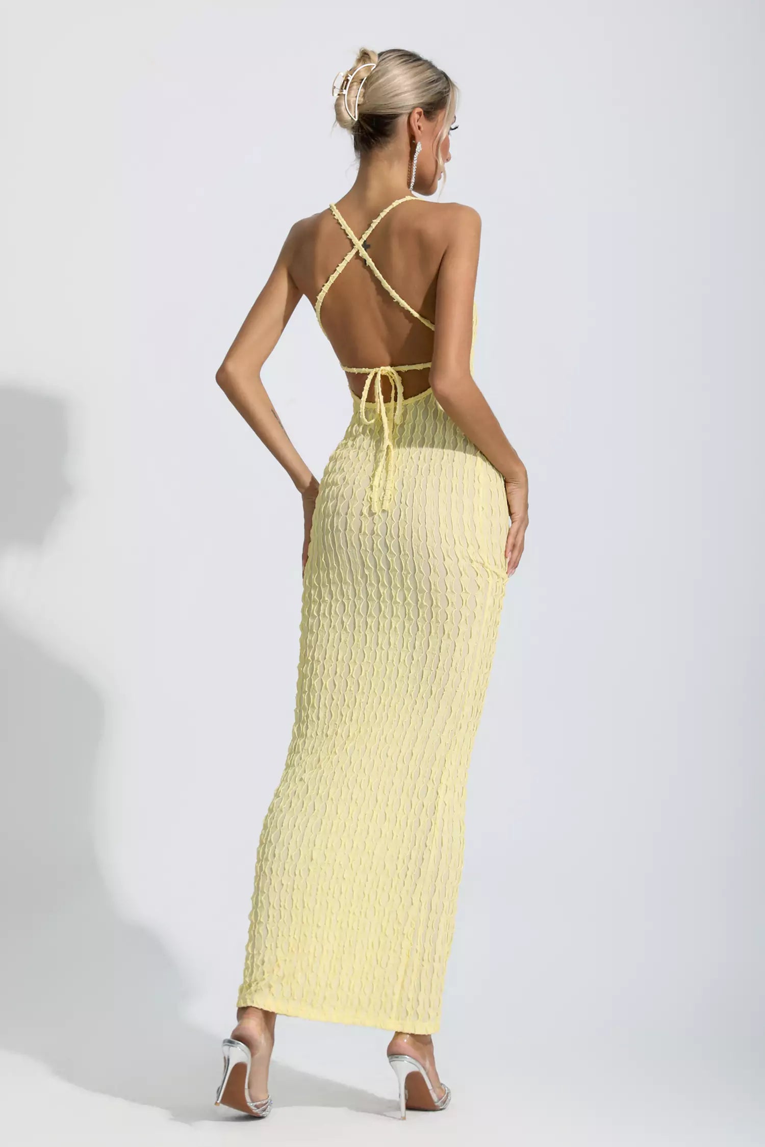 Oaklee Yellow Bodycon Slip Maxi Dress