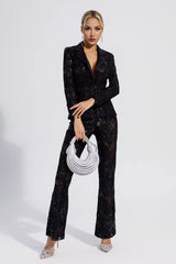 Reyna Black Cutout Sequin Blazer Set