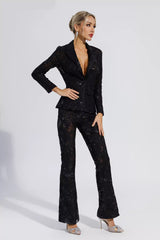 Reyna Black Cutout Sequin Blazer Set