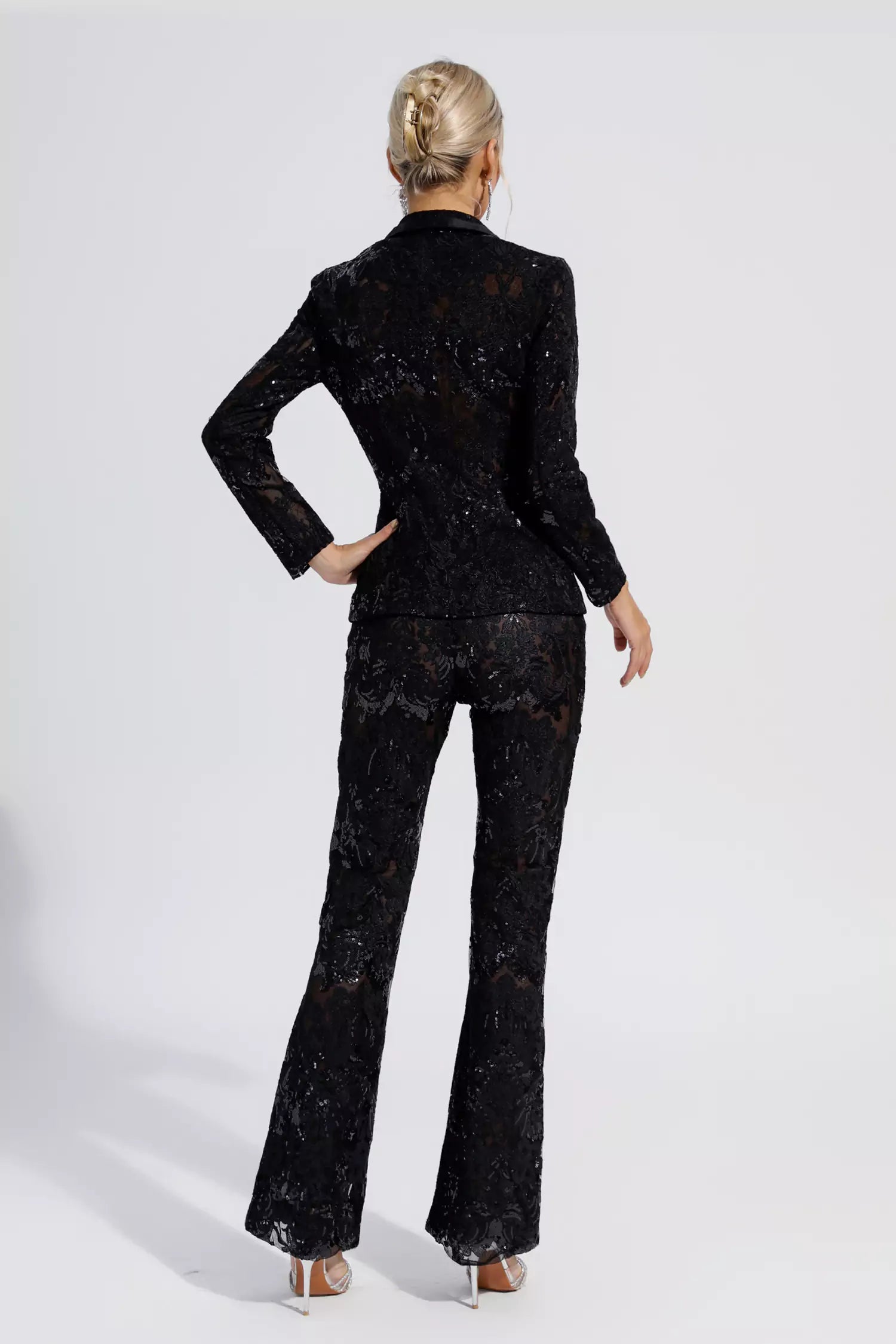 Reyna Black Cutout Sequin Blazer Set