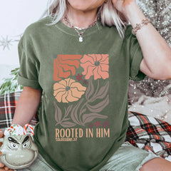 Rooted In Him Christian Washed T-Shirt