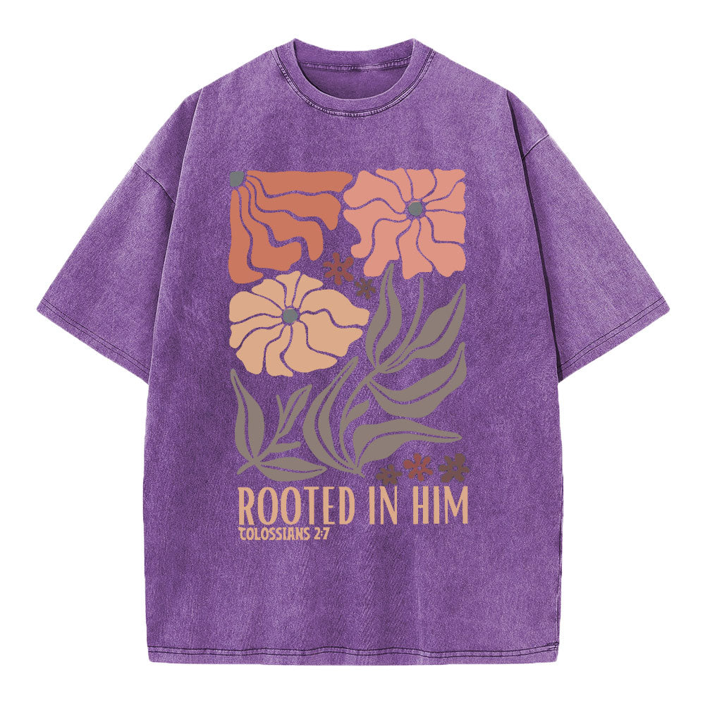 Rooted In Him Christian Washed T-Shirt