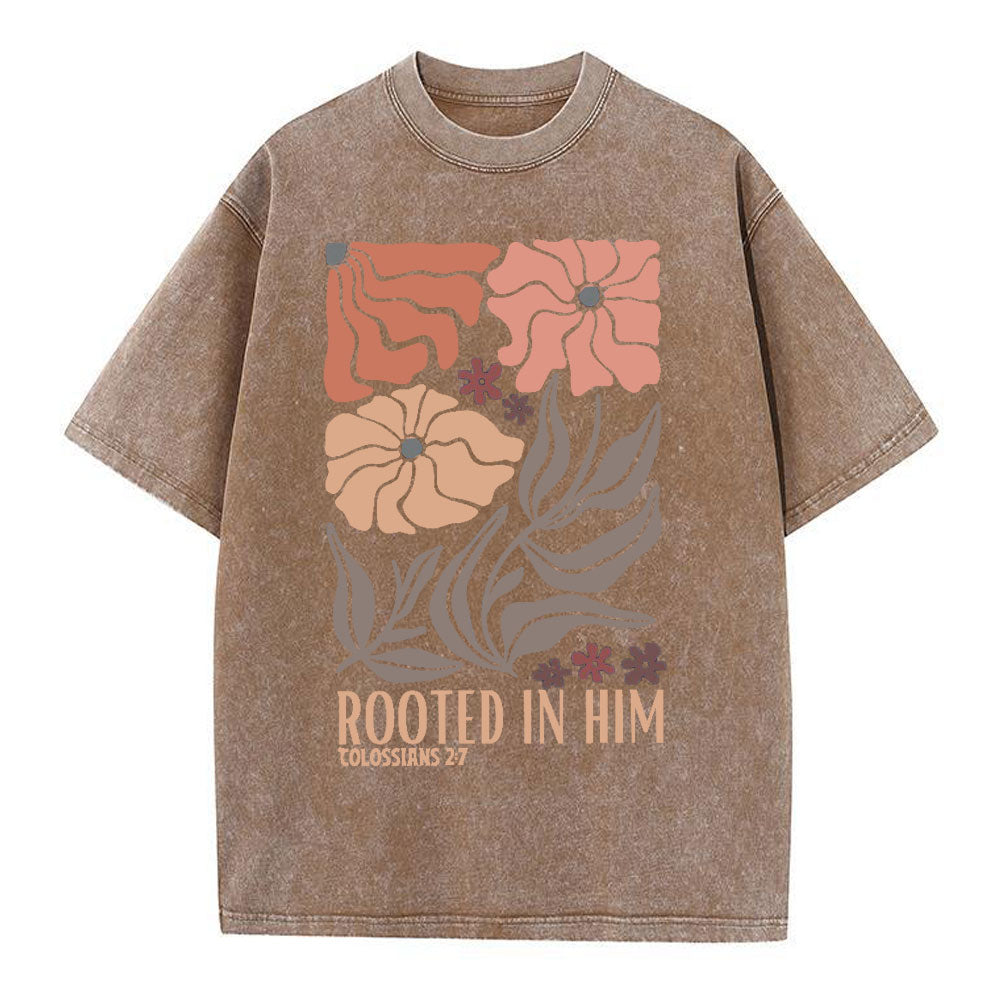 Rooted In Him Christian Washed T-Shirt