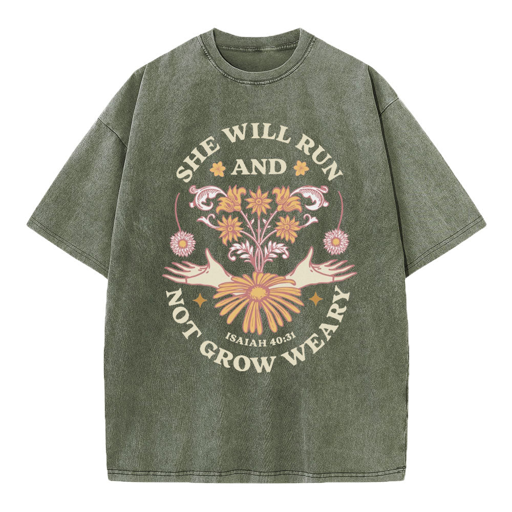 She Will Run And Not Grow Weary Christian Washed T-Shirt