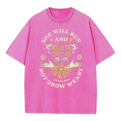 She Will Run And Not Grow Weary Christian Washed T-Shirt