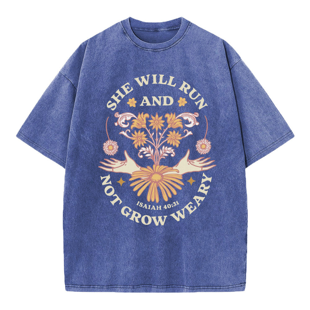 She Will Run And Not Grow Weary Christian Washed T-Shirt