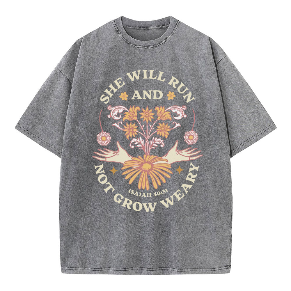 She Will Run And Not Grow Weary Christian Washed T-Shirt