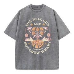 She Will Run And Not Grow Weary Christian Washed T-Shirt