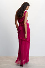 Sleeveless Asymmetric Ruffle Hem Slit Maxi Dress