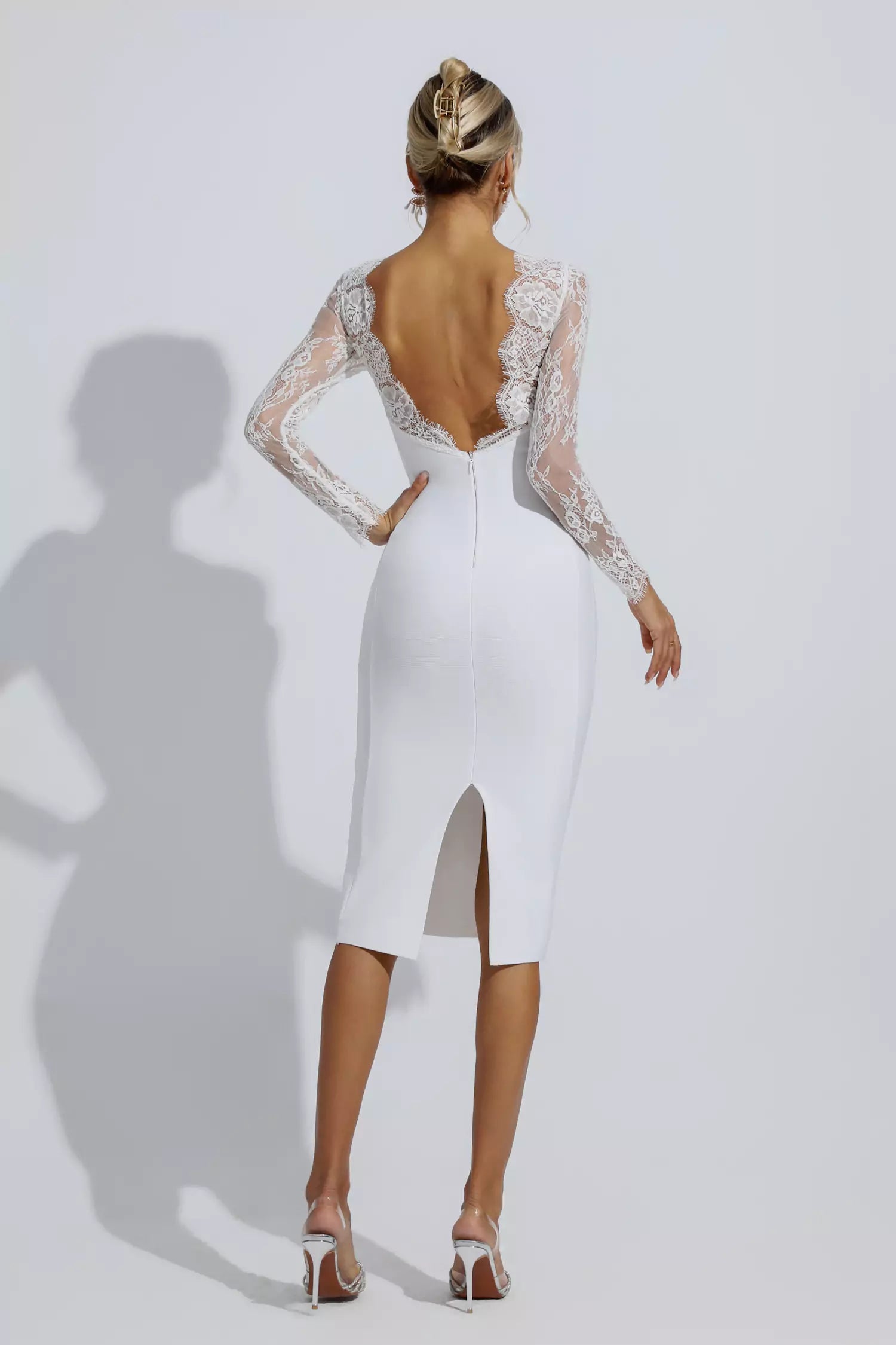 Sylvia White Lace Bodycon Midi Dress