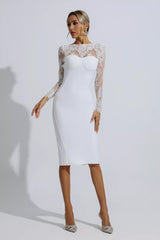 Sylvia White Lace Bodycon Midi Dress