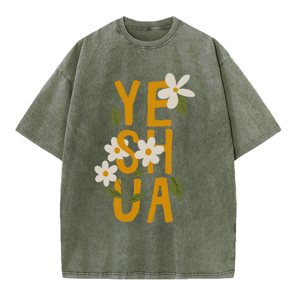 Yeshua With Flower Christian Washed T-Shirt