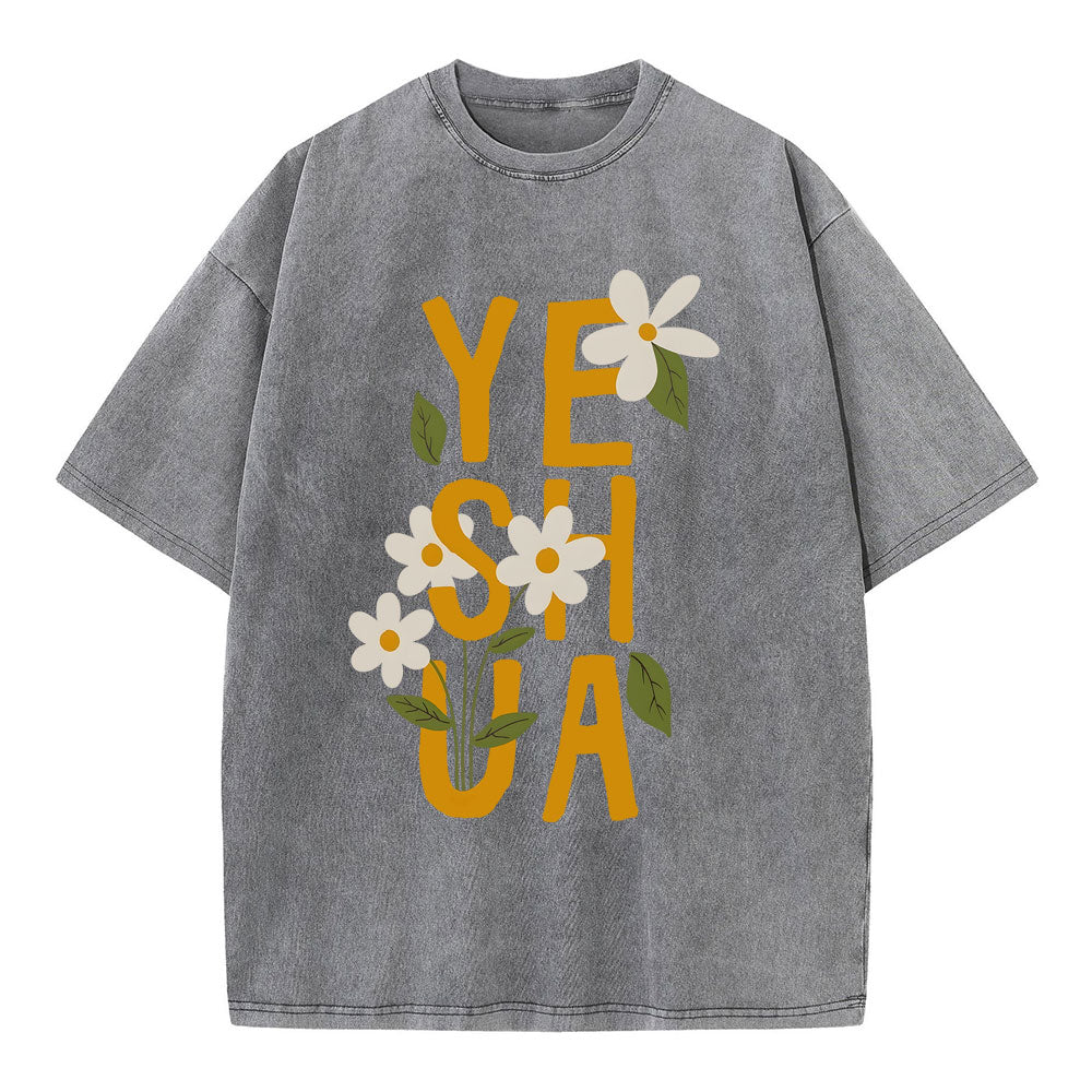 Yeshua With Flower Christian Washed T-Shirt