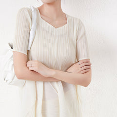 Pleated Short-Sleeved Fishtail Dress