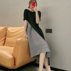 Sanzhai Color Contrast Patchwork Dress