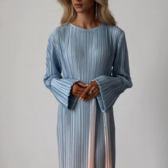 Gradient Skirt Long Sleeve Lace-up Pleated Dress