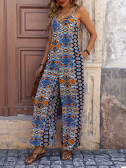 Suspender Wide-Leg Ethnic Style Jumpsuit