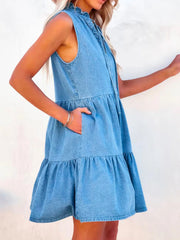 VCollar Cake Mold Short Sleeve Denim Dress