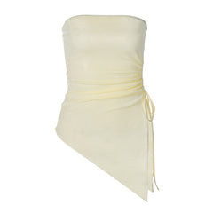 Solid Color Chest-Wrapped Bevel Stitching Pleating Tied Top