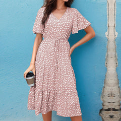 vCollar Ruffle Sleeve Dress