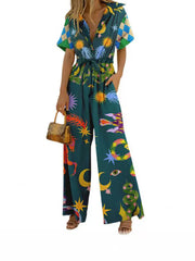 High Waist Lace Printing Jumpsuit Suit