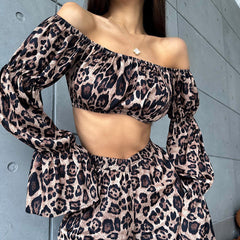 Leopard Print off-the-Shoulder Suit