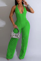 Ruffle Knot Halter Backless Jumsuit