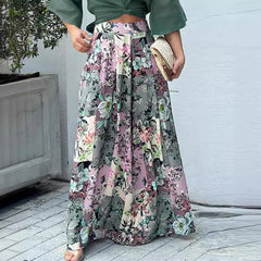 Cropped button-down top and floral wide-leg trousers set