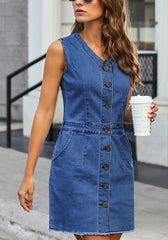 Solid Color Denim Sleeveless Dress