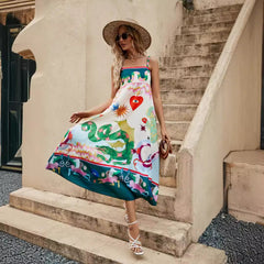 Spaghetti-Strap Floral Print Sleeveless Swing Dress