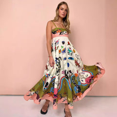 Sling Graffiti Printing Sleeveless Swing Dress