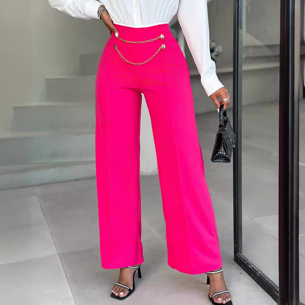 Chain Ornament Wide Leg Trousers