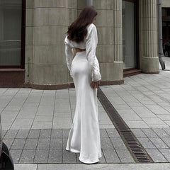 Long Sleeve Crop Top and Fishtail Skirt Suit