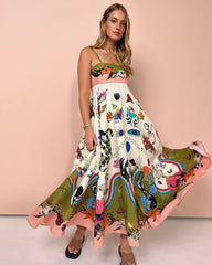 Sling Graffiti Printing Sleeveless Swing Dress