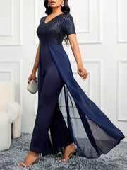 Short SleeveVCollar Chiffon Jumpsuit